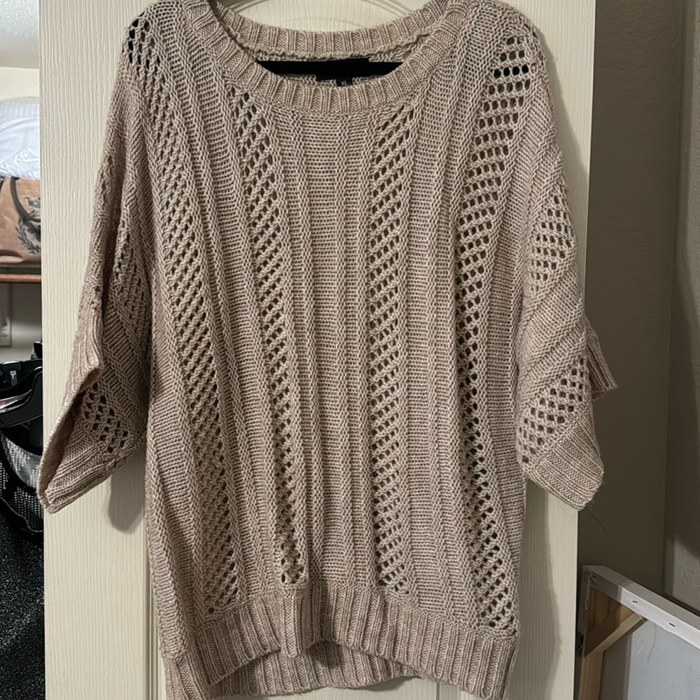 Short sleeve woven tan sweater